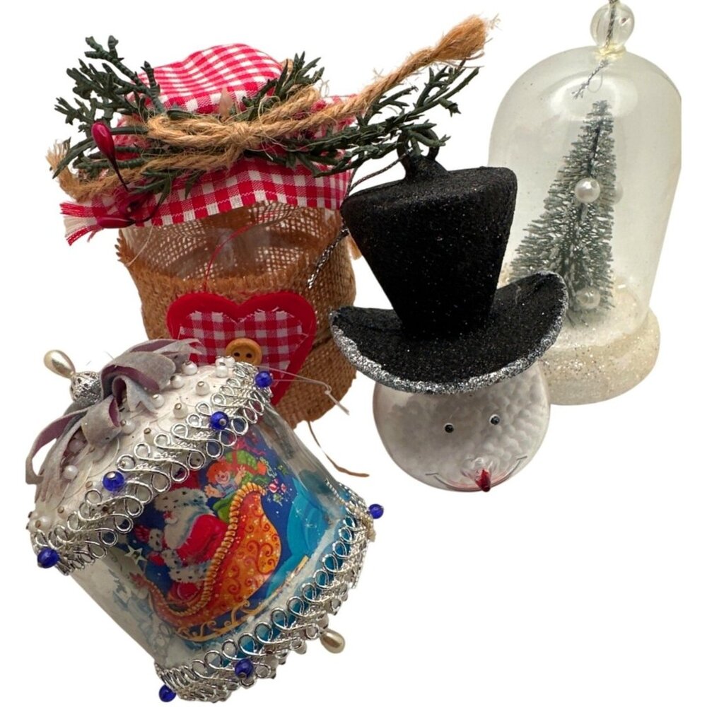 Vintage Christmas Tree Ornaments Holiday Season Lot of 4 Decor Gift Toppers